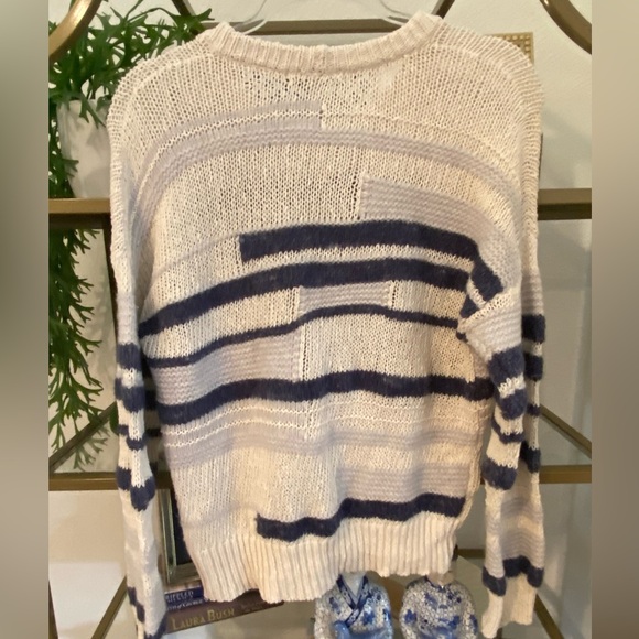 Madewell sweater sz L blue and beige striped & dots(knos) crew neck preworn - Picture 6 of 11